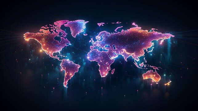 Fototapeta World map in space neon