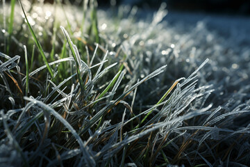 Winter morning frost on the grass
