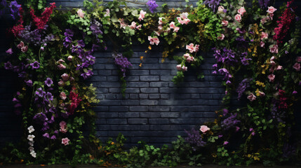 Fototapeta na wymiar A wall covered in vines and flowers