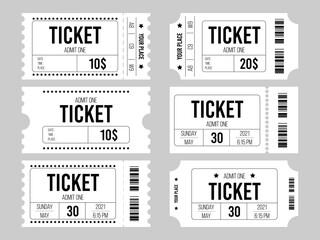 Set Ticket icon, vector illustration in the flat style. Ticket stub isolated on a background. Black White