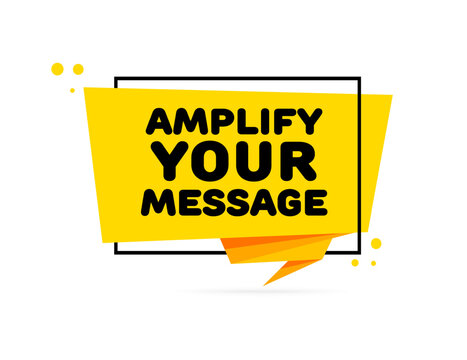 Amplify your message sign. Flat, yellow, lightning-shaped sign, amplify your message pop art icon. Vector icon