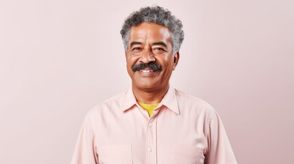 Fototapeta premium A happy senior with different skin tones poses against a studio-lit pinkish background.