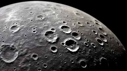 Moon surface with lunar crater On Black Background