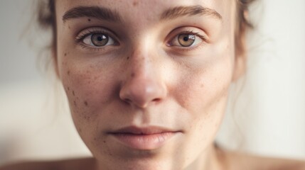 Fototapeta premium Closeup portrait showcasing a teen girl's imperfections with confidence.