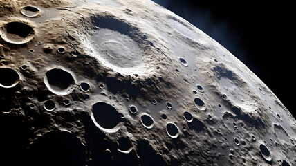 Moon surface with lunar crater On Black Background
