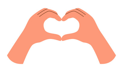 Human hands showing a heart, in flat style, isolated on a white background