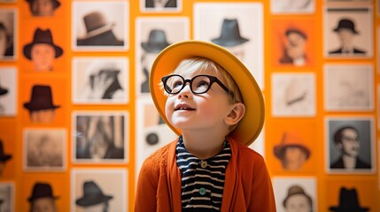 Young Boy with Hat and Glasses