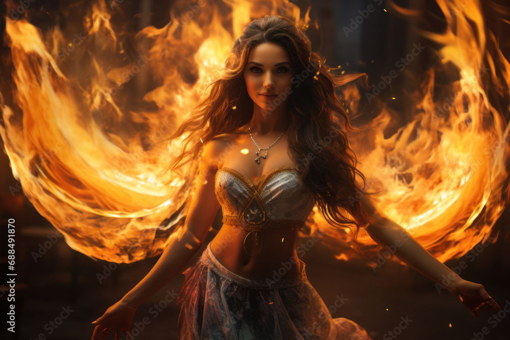 Canvas Prints fire dancers twirling flaming poi in a mesmerizing display, evoking a sense of danger and artistry. 