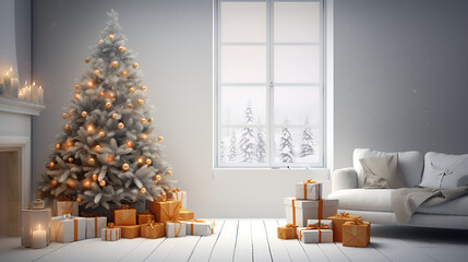 Gleaming Gatherings: Joyful Moments Around a Backlit Christmas Tree background ai generated