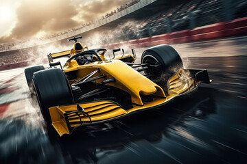 A high-speed race car zooming around the track, symbolizing the excitement and precision of...