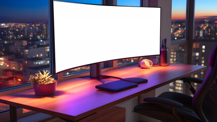 Blank white display screen mockup. Modern monitor template Copy space. - obrazy, fototapety, plakaty