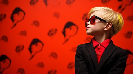 Stylish Young Boy in Sunglasses and Suit
