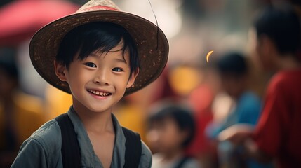 Young Boy Smiling in a Hat