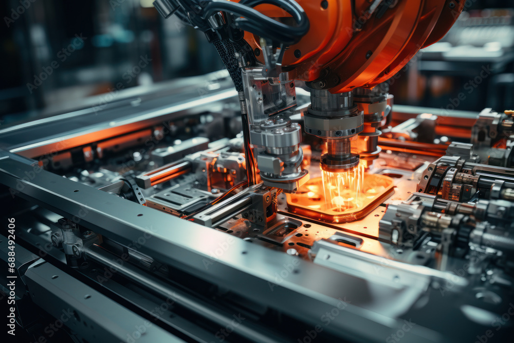 Poster intricate scenes from a fast-paced factory assembly line, illustrating the efficiency and precision 