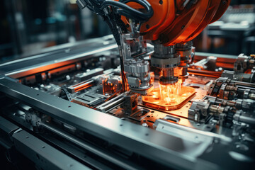 Intricate scenes from a fast-paced factory assembly line, illustrating the efficiency and precision of modern manufacturing. Generative Ai. - obrazy, fototapety, plakaty