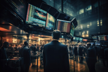 A busy stock exchange floor with traders making split-second decisions, representing the dynamic nature of financial markets. Generative Ai.