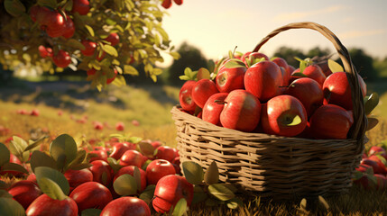 Basket of Fresh Apples in an Apple Orchard