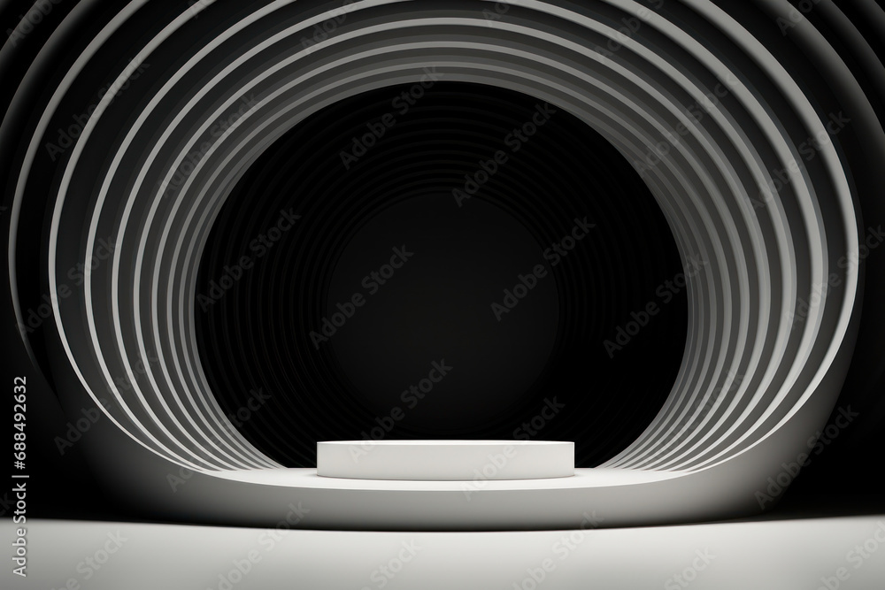 Poster a minimalist black and white design, featuring geometric patterns and open space for customizable te