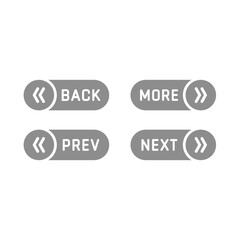 Back and more black vector button icon set. Previous and next buttons and icons.