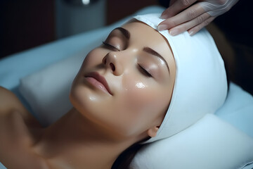 Facial treatment. Beauty face care, gas-liquid procedure for woman.. generative ai. - obrazy, fototapety, plakaty