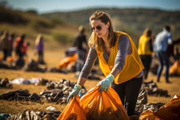A volunteer participating in a community cleanup, demonstrating a sense of responsibility towards the environment. Generative Ai.