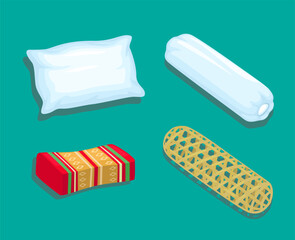 Pillow And Dutch Wife Pillow Traditonal And Modern Collection Set Cartoon illustration Vector