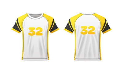 T-shirt with number. Flat, color, sports t-shirt mockup, number 32, sports t-shirt template with number. Vector icons