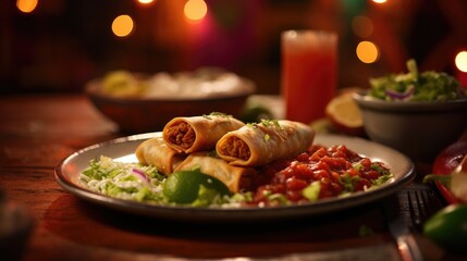 A typical dish of Mexican cuisine - Chimichanga, made of tortilla with different ingredients