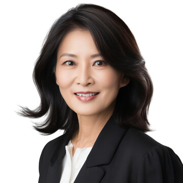 Portrait of mature asian business woman headshot isolated on transparent background