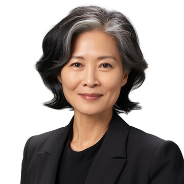 Portrait of mature asian business woman headshot isolated on transparent background