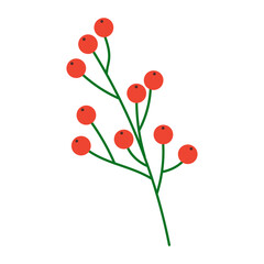 Vector flat botanical illustration of green branch with berries