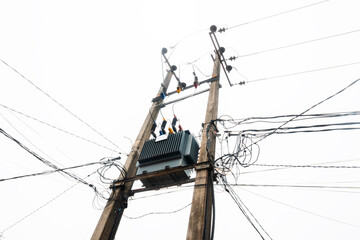 Fototapeta premium High voltage power lines tower