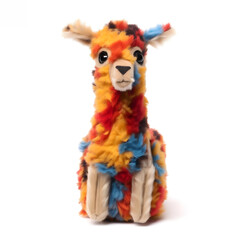 Fototapeta premium Giraffe made of fur, mad crazy single crooked hideous waste ugly defective, raw, ragged, isolated on white