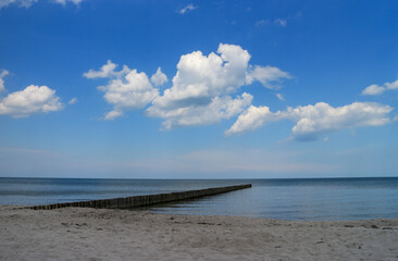 Wooden groynes in the calm Baltic Sea