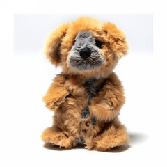 Dog made of fur, mad crazy single crooked hideous waste ugly defective, raw, ragged, isolated on white