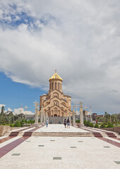 Fototapeta na wymiar Holy Trinity Cathedral of Tbilisi - Sameba. Ancient Georgian architecture.