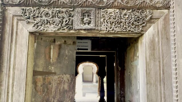 Architectural elements on entrance gate of Sarkar Wada Nashik Maharashtra India 4K