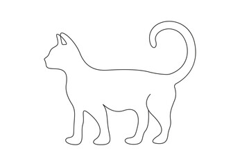 Single continuous line drawing of cute cat. Isolated on white background vector illustration. Premium vector. 