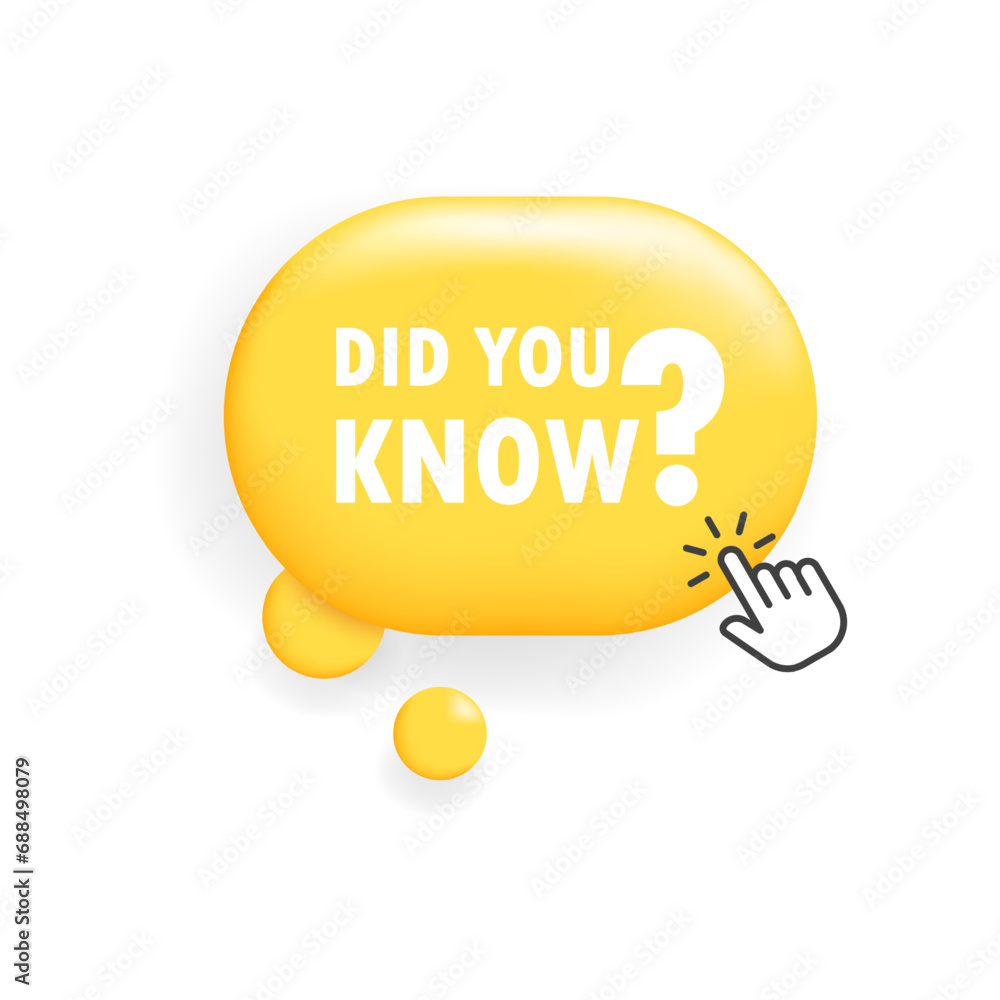 Poster did you know button. flat, yellow, cursor on the button, did you know sign. vector icon