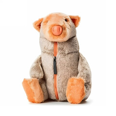 Pig made of fur, mad crazy single crooked hideous waste ugly defective, raw, ragged, Piglet isolated on white