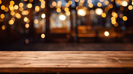 Christmas time concept. Empty wooden table with christmas theme in background