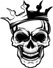 Skull with crown. Design element for emblem, badge, sign, t-shirt print. Vector illustration.