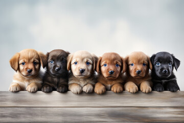 A group of adorable puppies lined up for a family portrait. Concept of togetherness. Generative Ai.