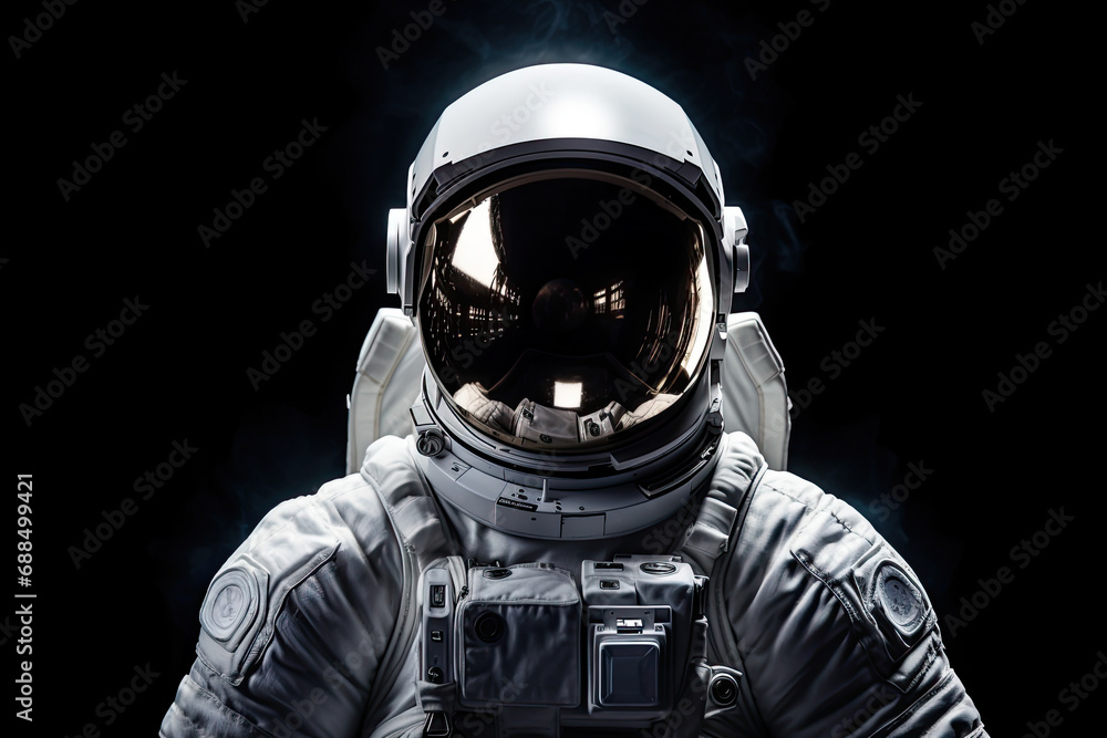 Wall mural a white astronaut on a black background