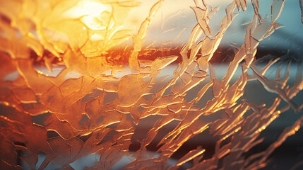 Delicate ice crystals form a natural lacework on a wintry windowpane - obrazy, fototapety, plakaty