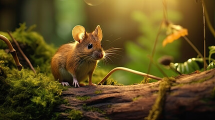 close up brown mouse in a forest on the ground