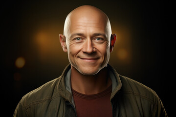 Obraz premium A person with a bald head and a radiant smile, portraying the concept of embracing one's uniqueness. Generative Ai.