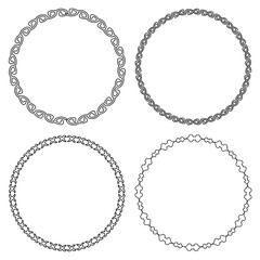 Set of decorative vintage openwork circle frames. Ornate round border on white background. Classic style tracery pattern. Vector illustration - obrazy, fototapety, plakaty