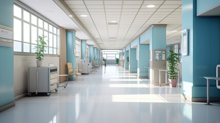 Hospital hallway, reception clinic. Generative AI