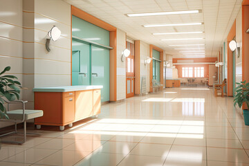 Hospital hallway, reception clinic. Generative AI